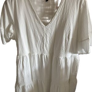 Zara White Short Sleeve Tiered Mini Dress